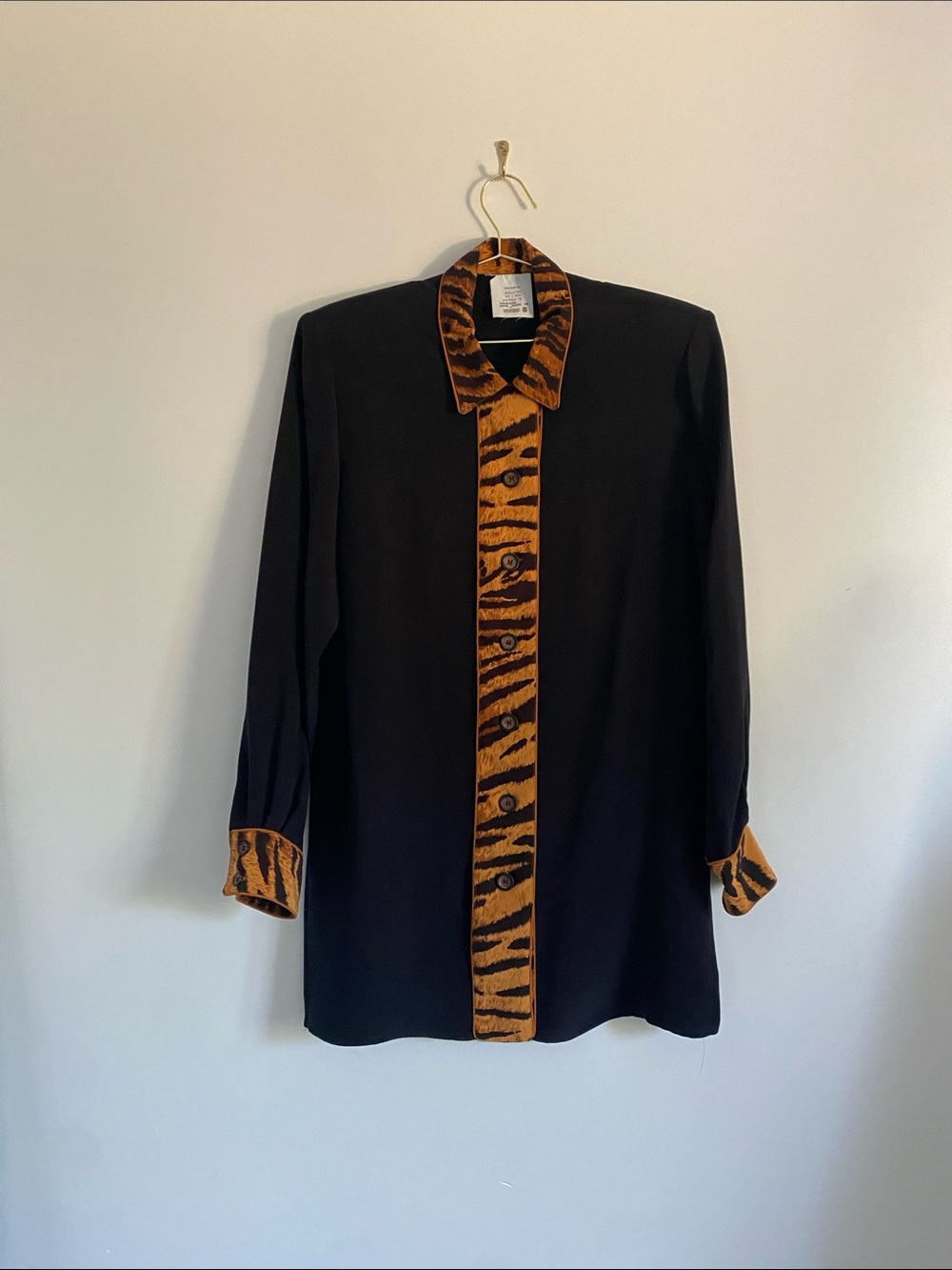 ‘80s Silk Crêpe Tiger Trim Tunic Mini Dress - Picture 3 of 16